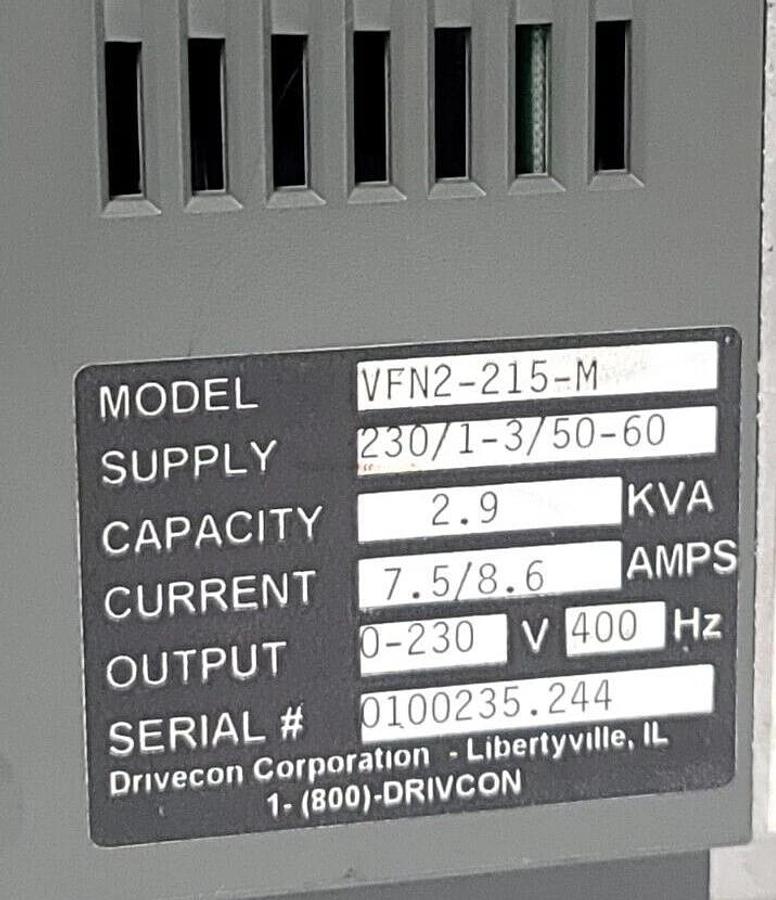 Used DRIVECON VFN2-215-M N2-SERIES DRIVE 1.5kW/2HP 220V VFN2215M W/ KEYPAD NDOP-01