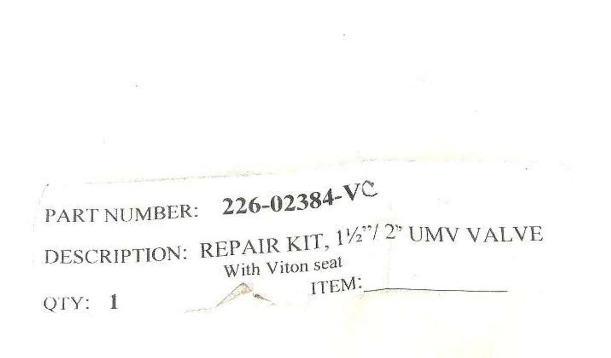 Used NEW UBE REPAIR KIT, 1-1/2" / 2" UMV VALVE 226-02384-V (INCOMPLETE)