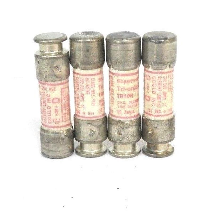 Used LOT OF 4 NEW FERRAZ SHAWMUT TR10R TRI-ONIC DUEL-ELEMENT FUSES 250V AC, 10A