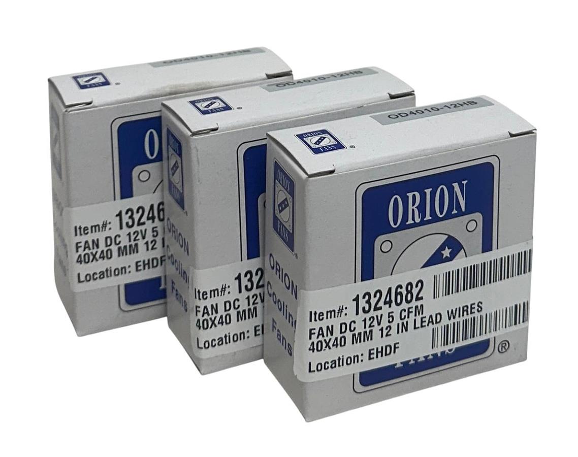 Used 3 ORION OD4010-12HB / OD401012HB DC AXIAL FANS 12VDC 5CFM 40mm 12'' WIRE NSMP