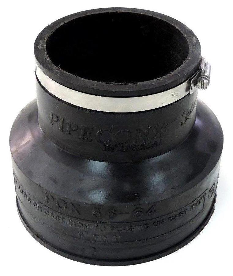 NEW PIPECONX BY UNISEAL PCX 56-64 RUBBER COUPLING 6" TO 4" MISSING ONE CLAMP