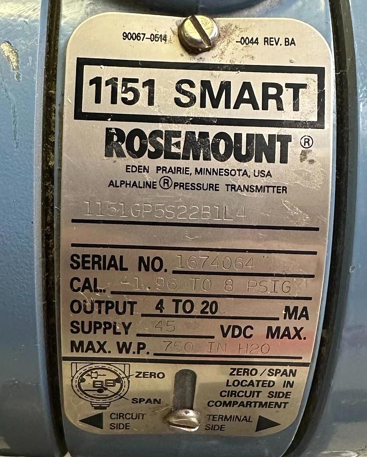 Used ROSEMOUNT 1151GP5S22B1L4 1151 SMART PRESSURE TRANSMITTER 4-20MA