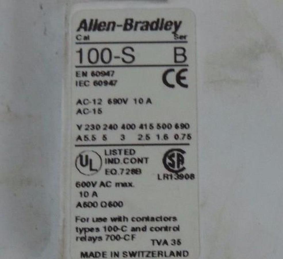 Used ALLEN BRADLEY 100-C37Z00 CONTACTOR SER C 24VDC COIL 100-SB10 AUX CONTACT SER B