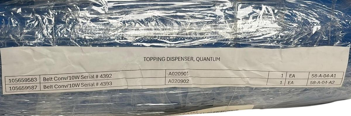 Used LOT OF 2 Quantum Topping Dispenser Blue Conveyor Belts 105659583 and 105659587