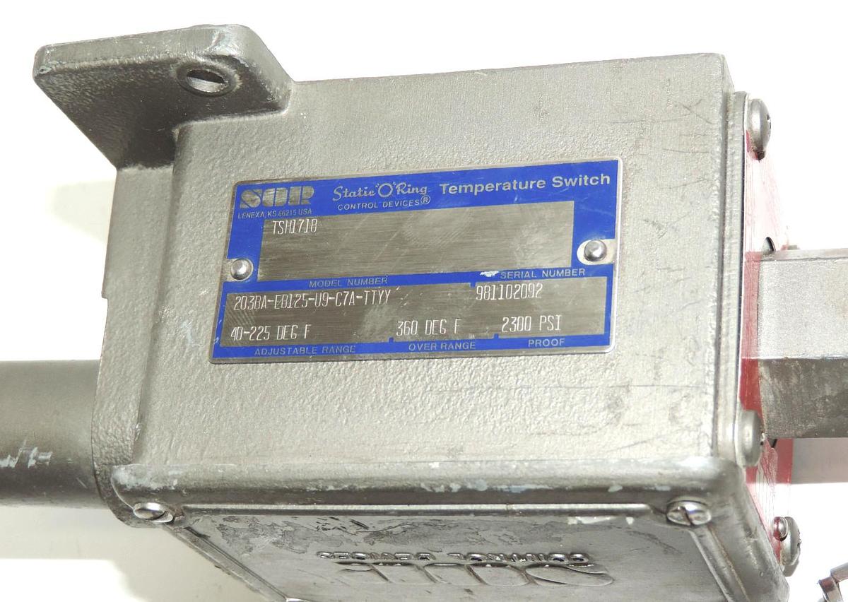 Used STATIC-O-RING SOR 500-123B TEMPERATURE SWITCH 203BA-EB125-U9-C7A-TTYY