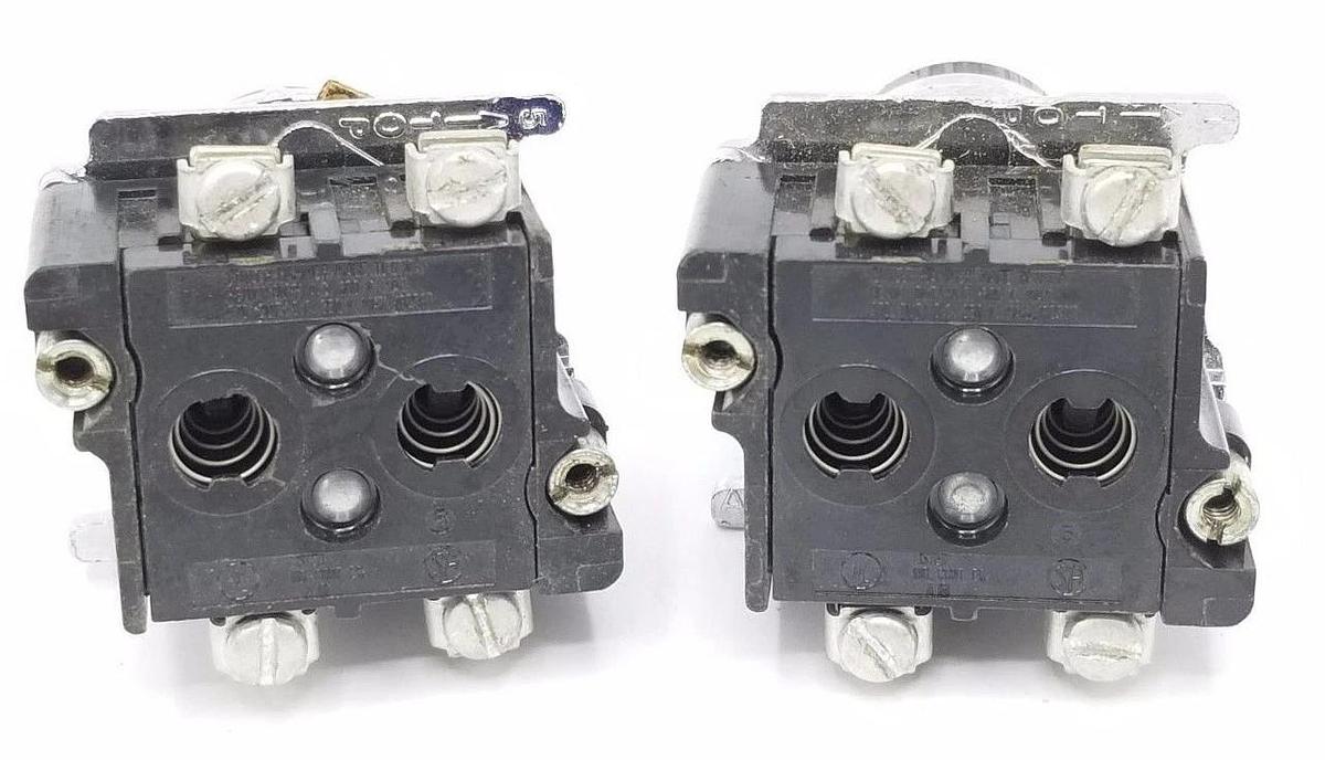 Used LOT OF 2 CUTLER HAMMER 10250T CONTACTS WITH BLACK PUSHBUTTONS