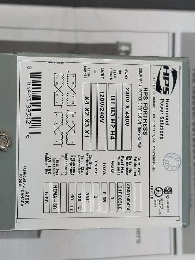 NIB HPS HAMMOND C1FC05LE 1PH POTTED TRANSFORMER 0.05KVA 60HZ
