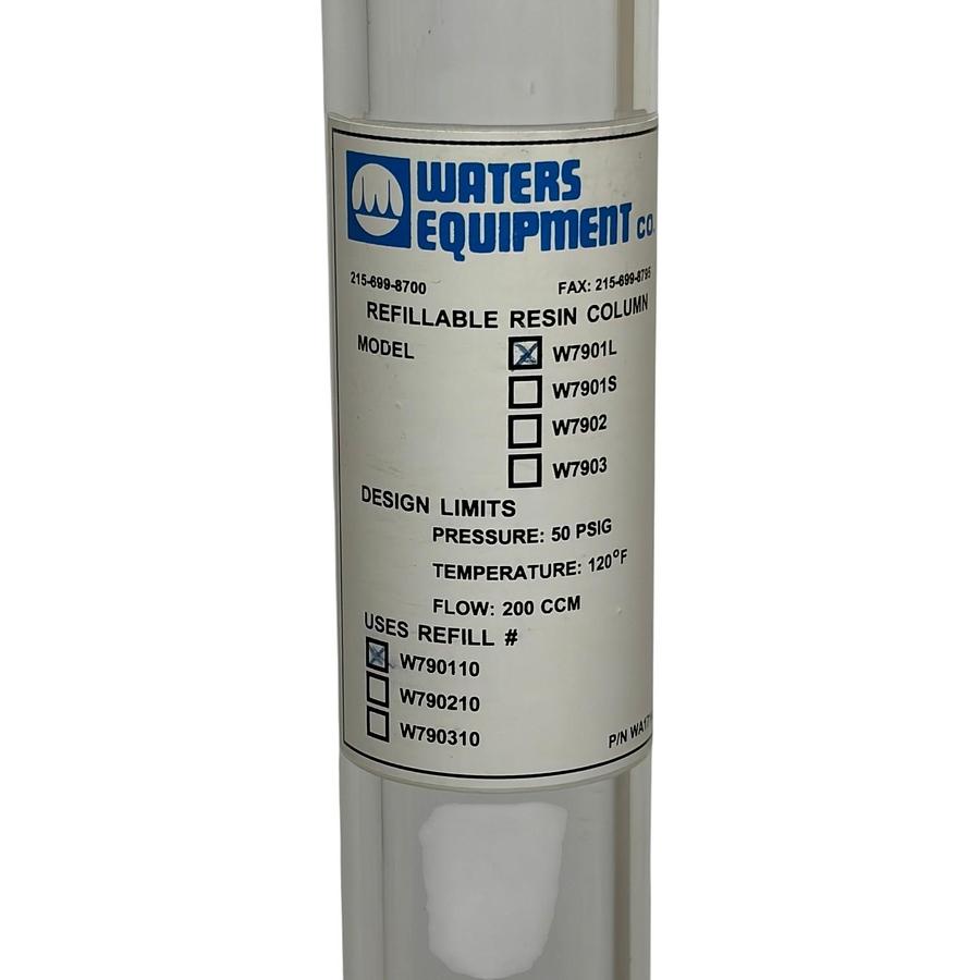 Used Lot of 2 Waters Equipment W7901L Refillable Resin Ion Exchange Columns