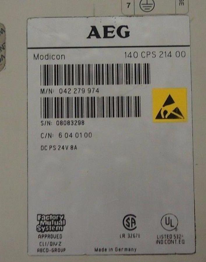 Used AEG MODICON 140-CPS-214-00 POWER SUPPLY 8AMP 24VDC, 140CPS21400