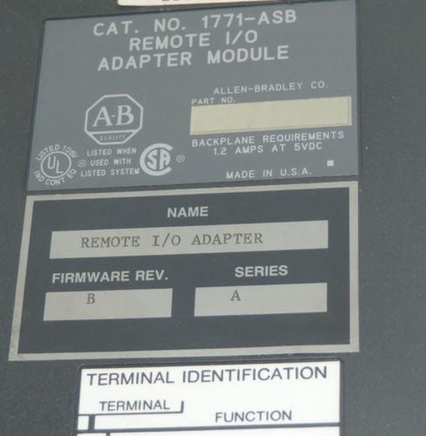 Used ALLEN BRADLEY 1771-ASB REMOTE I/O ADAPATER MODULE F/W REV B SER A 1771ASB