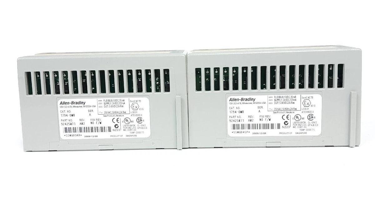 Used LOT OF 2 ALLEN BRADLEY 1794-OW8 SER. A FLEX 8 POINT DIGITAL OUTPUT MODULES