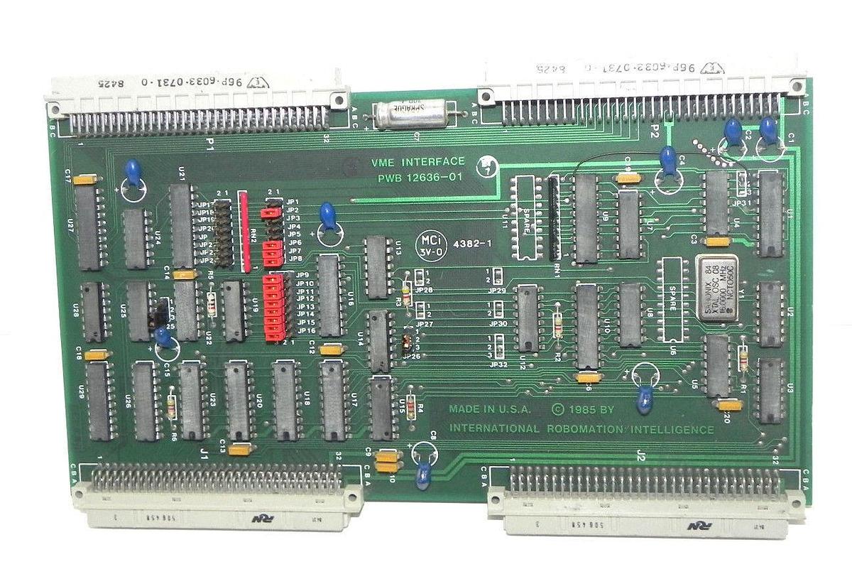 Used INTERNATIONAL ROBOMATION INTELLIGENCE VME INTERFACE PWB 12636-01, 4382-1