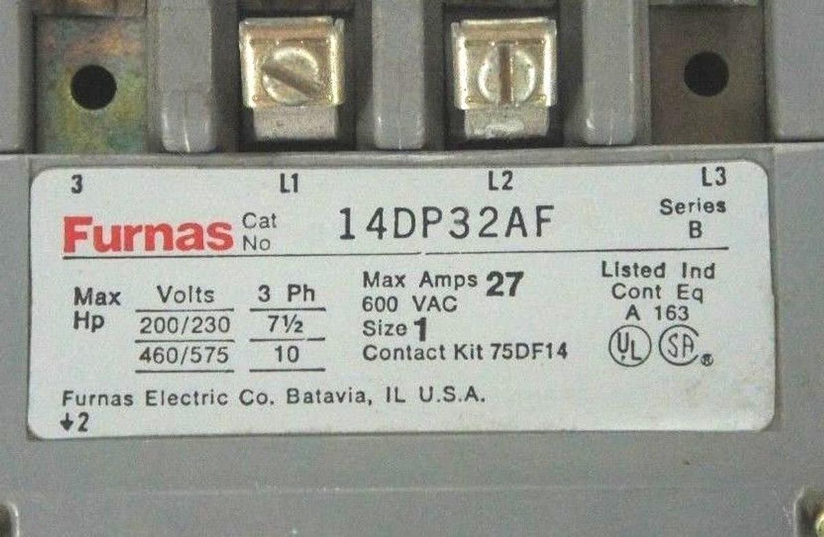 Used FURNAS 14DP32AF STARTER SER. B, 200-575 VAC, 7-1/2-10 HP, 27 MAX AMPS