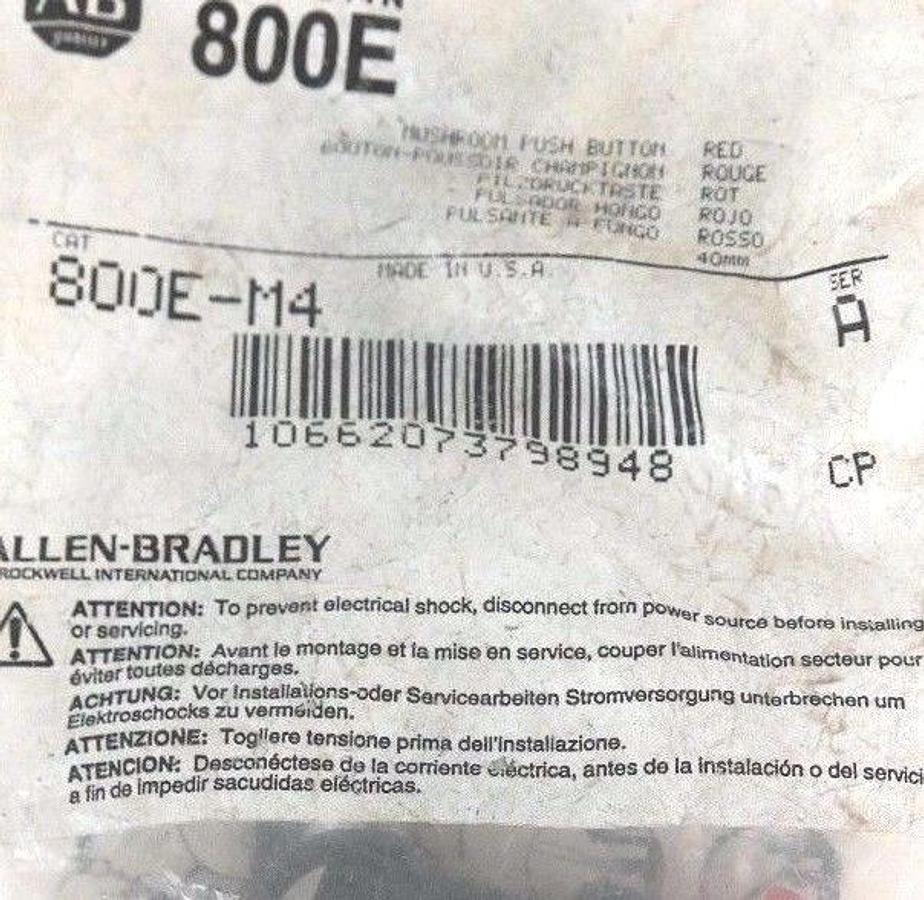 LOT OF 2 NEW ALLEN BRADLEY 800E-M4 MUSHROOM PUSH BUTTONS SER A 800EM4