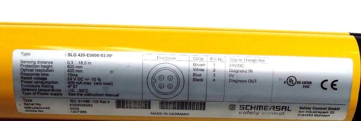 Used LOT OF SCHMERSAL SLG420 LIGHT CURTAINS SLG 420-R0800-03-RF, SLG 420-E0800-03-RF
