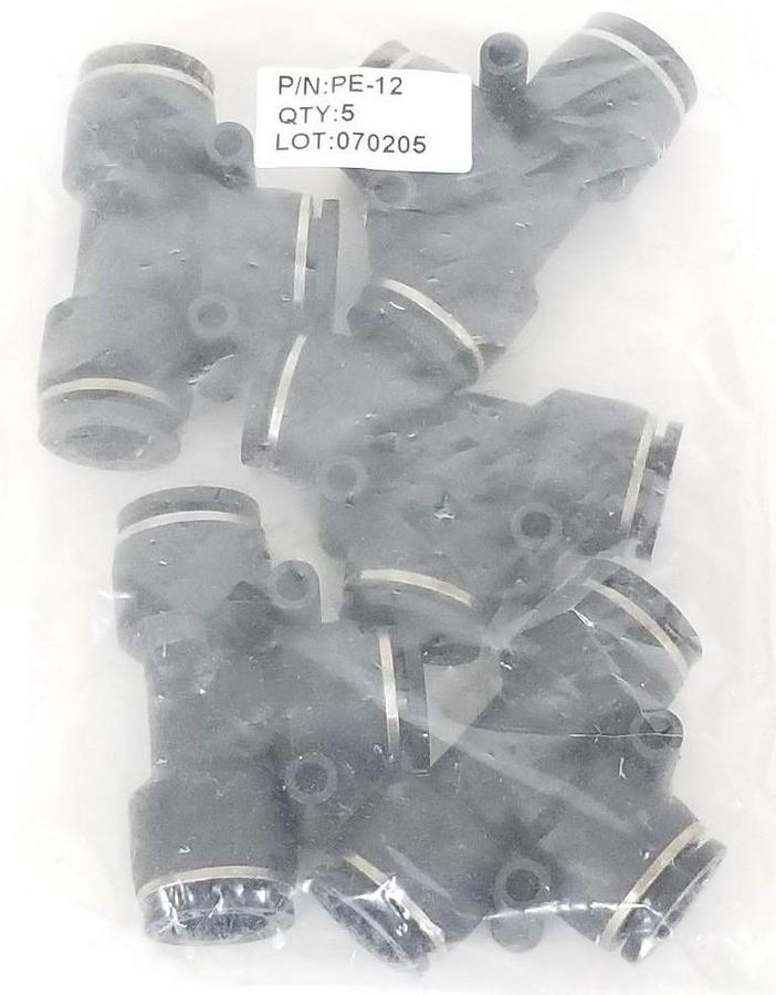 Used LOT OF 5 NEW PISCO PNEUMATICS PE-12 FITTINGS, TEE, 12MM, PE12
