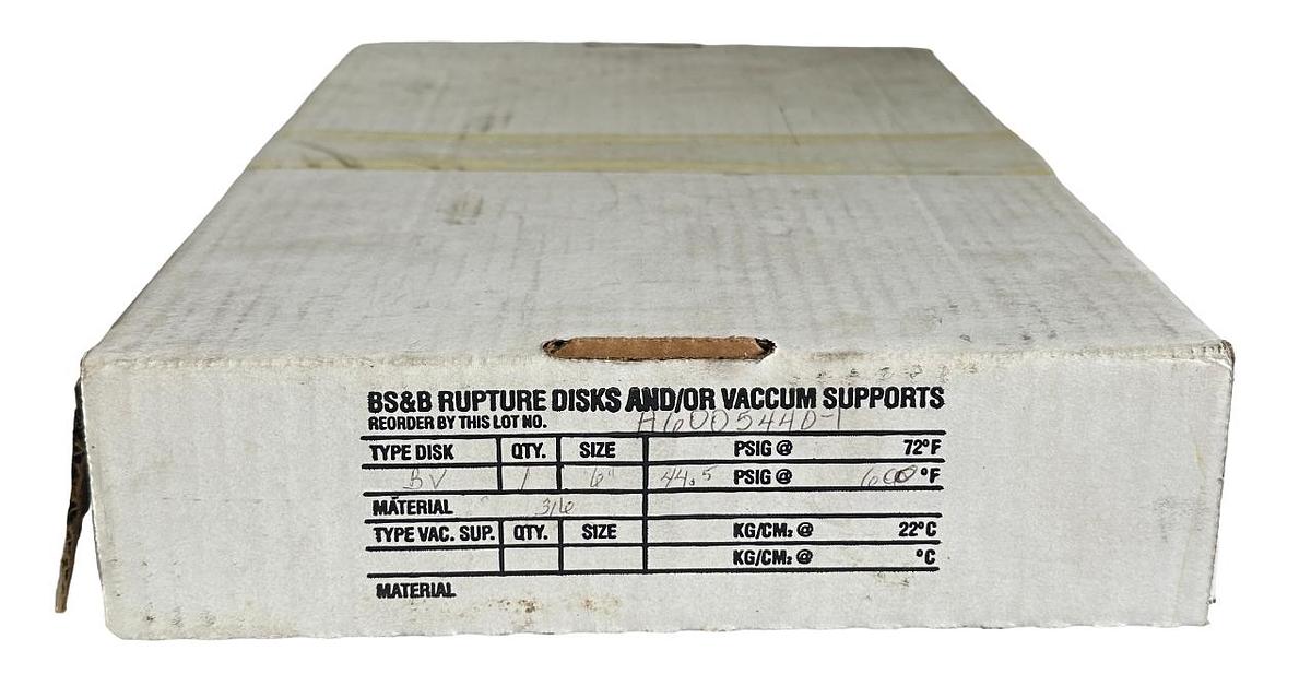 Used NEW BS&B A6005440-1 /A60054401 TYPE BV 6'' RUPTURE DISK 316SS 44.5PSIG