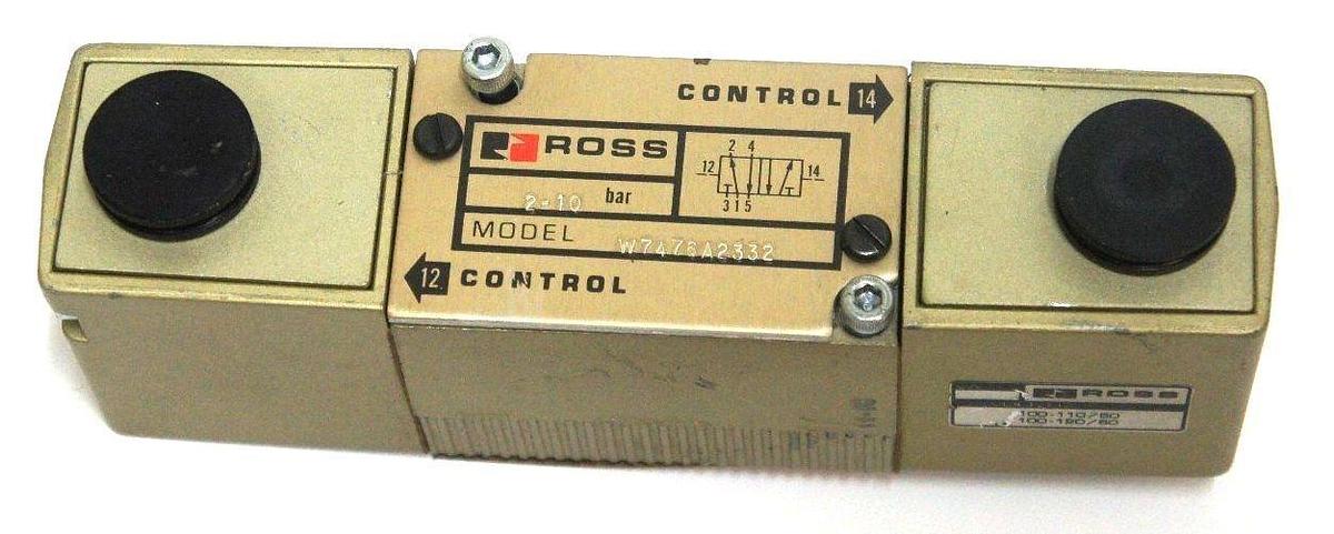 Used ROSS CONTROLS W7476A2332 DOUBLE SOLENOID VALVE 2-10 BAR 100-120V 50/60HZ