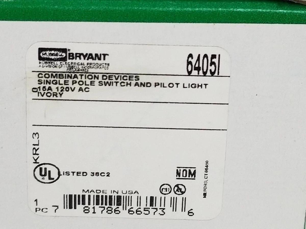 Used LOT OF 3 NIB HUBBELL / BRYANT 6405I RECEPTACLE COMBINATION DEVICES 15A 120VAC