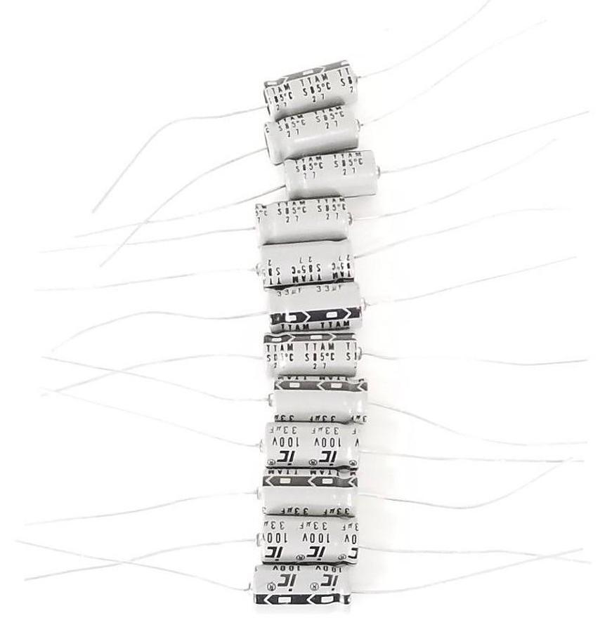 LOT OF 12 NEW ILLINOIS CAPACITOR TTAM AXIAL ELECTROLYTIC CAPACITORS 100V, 33uF