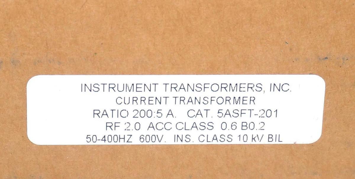 Used FACTORY SEALED INSTRUMENT TRANSFORMER INC 5ASFT-201 CURRENT TRANSFORMER