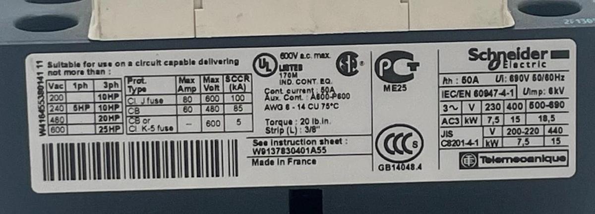 LOT OF 2 Schneider Electric LC1D32G7 32A 3‑Pole (3NO) IEC Contactor 120VAC NSNP