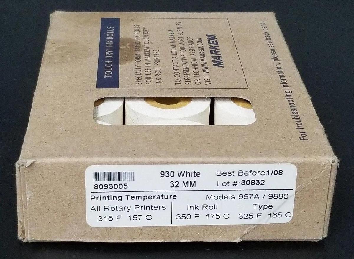 Used LOT OF 12 NIB MARKEM 930 WHITE 32MM INK ROLLS MODELS: 997A/9880