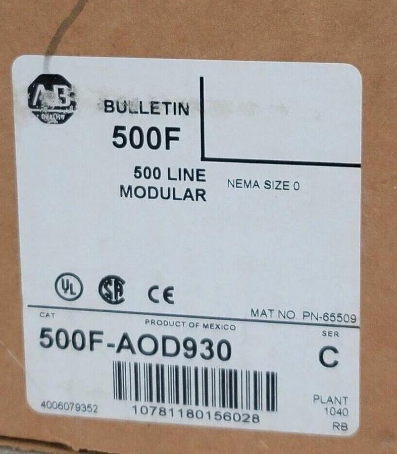 Used NIB ALLEN BRADLEY 500F-AOD930 SER. C NEMA SIZE 0 CONTACTOR