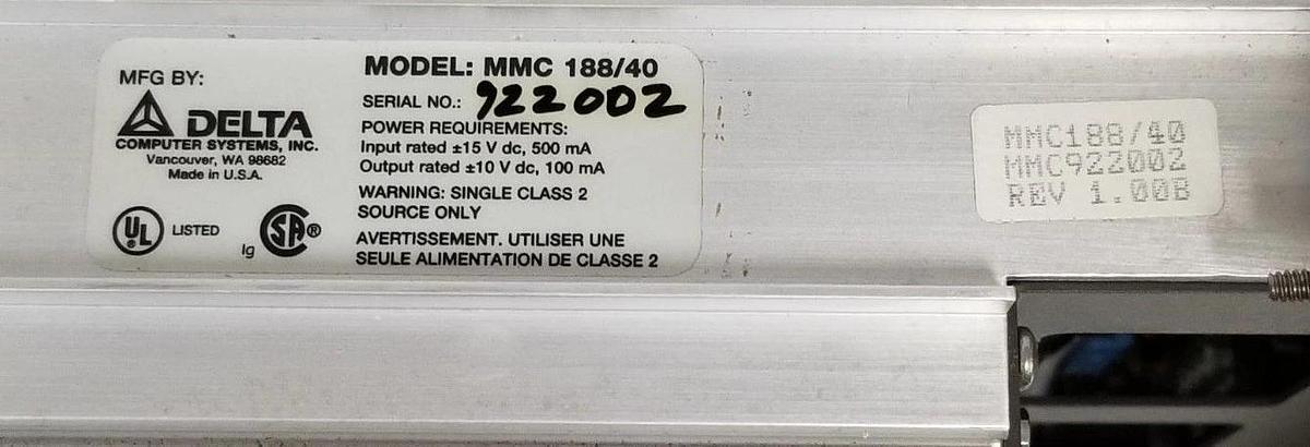 Used DELTA COMPUTER SYSTEMS MMC188/40 MOTION CONTROLLER MMC922002 REV. 1.00B B886