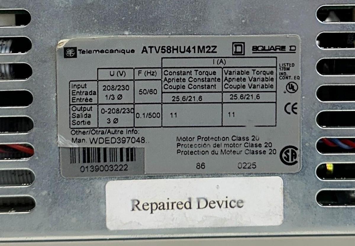 Used For Parts TELEMECANIQUE ATV58HU41M2Z Altivar 58 DRIVE 2.2kW/3HP 208-230V 50/60Hz