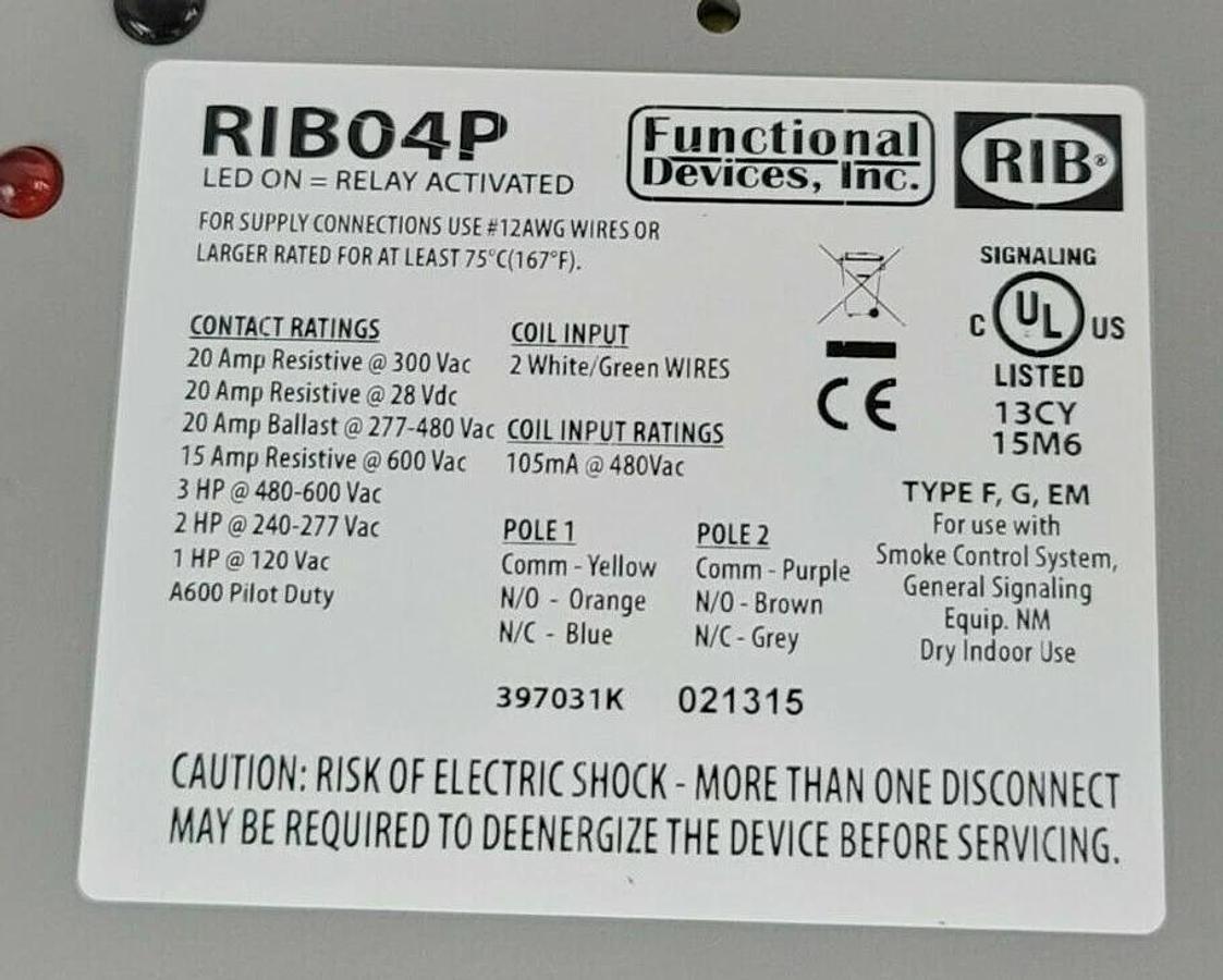 NEW FUNCTIONAL DEVICES INC. RIB RIB04P LED ON POWER CONTROL RELAY