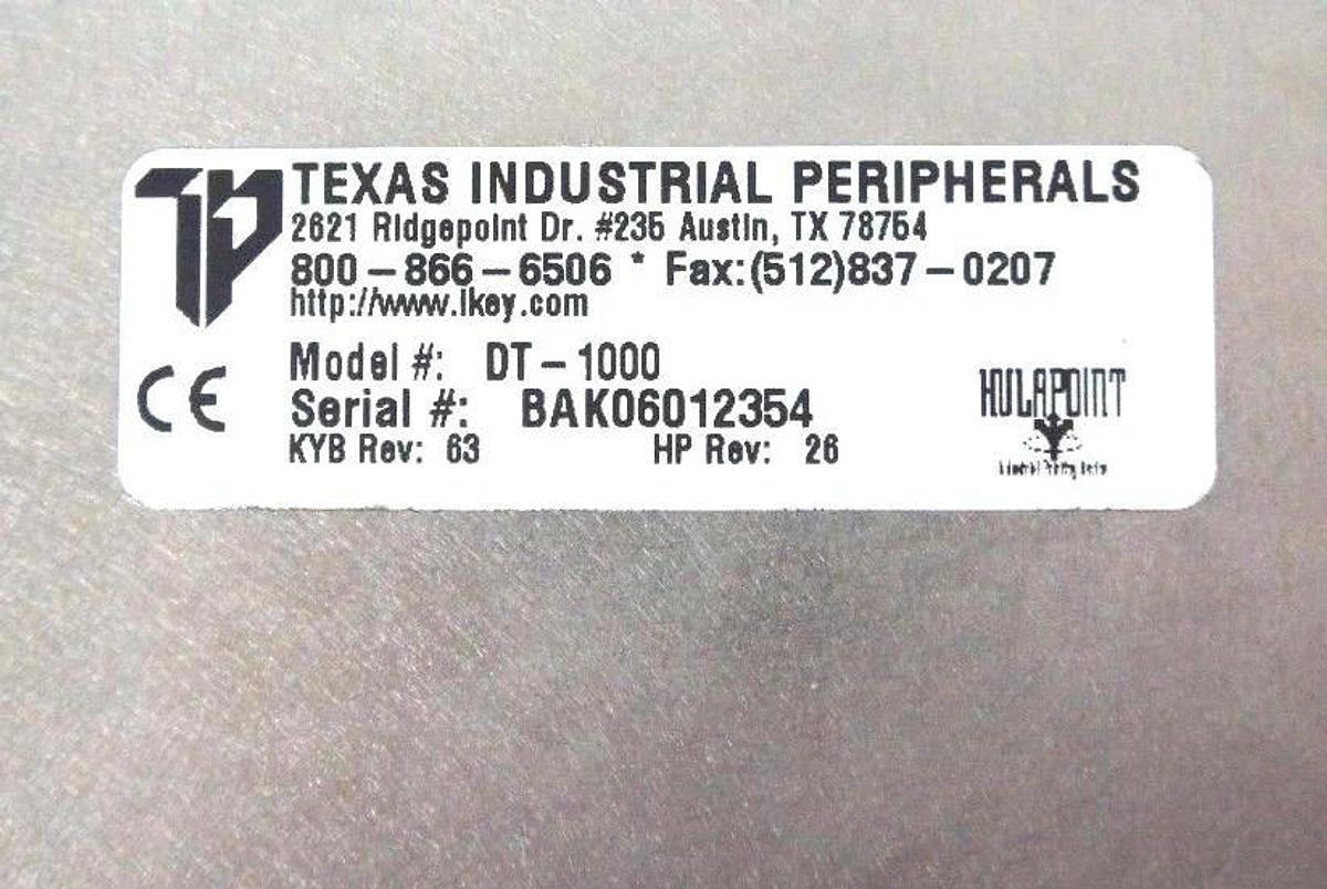 Used TEXAS INDUSTRIAL PERIPHERALS DT-1000 KEYBOARD KYB REV: 63, HP REV: 26