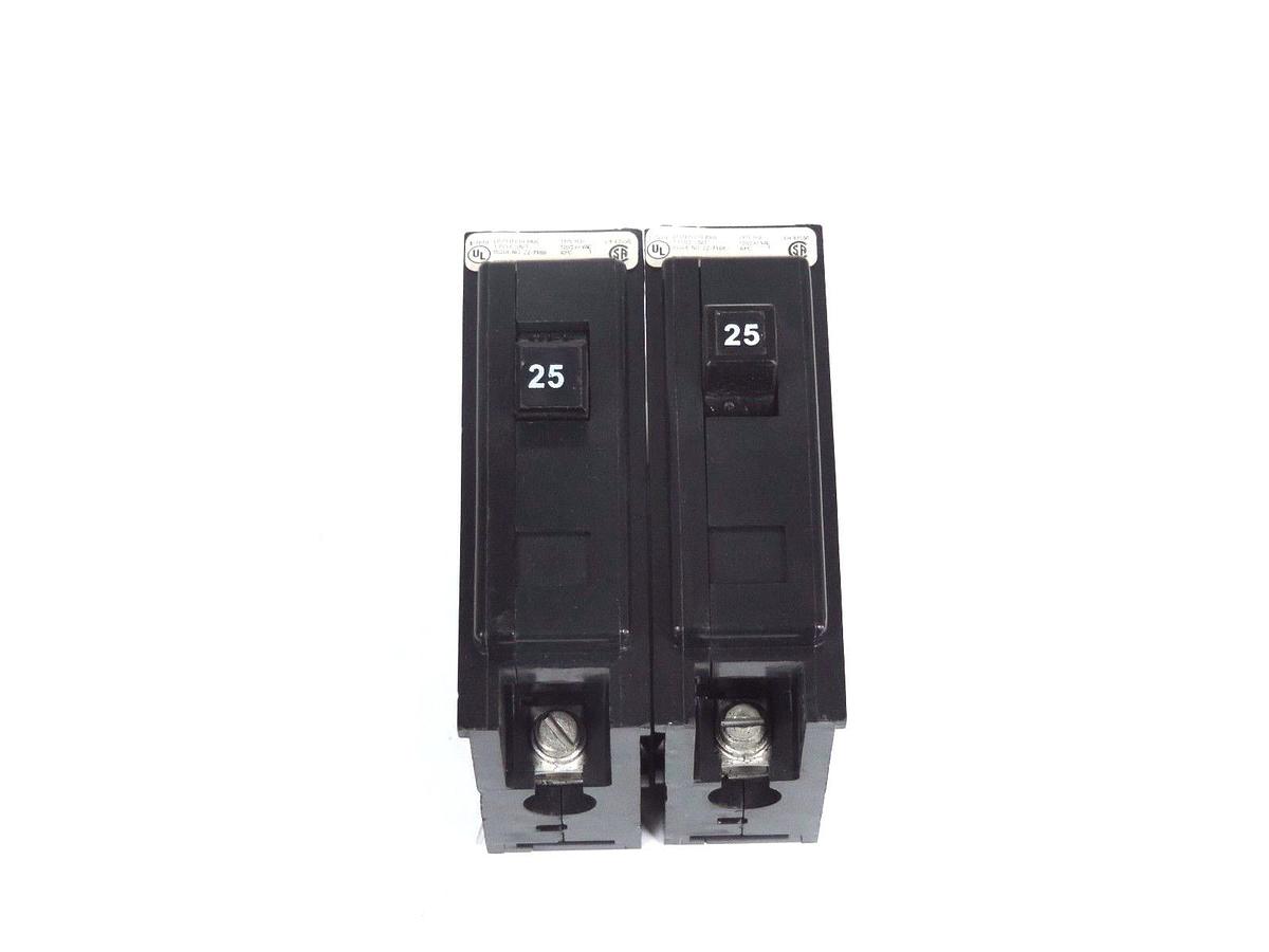 Used LOT OF 2 CUTLER-HAMMER HQP1025 CIRCUIT BREAKERS 25A, 1P