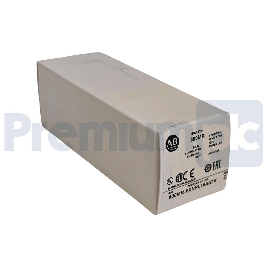Used Allen-Bradley 800MR-FXNPL16AA7K /D 3-Pos Illuminated Push-Pull Unit Amber NSMP