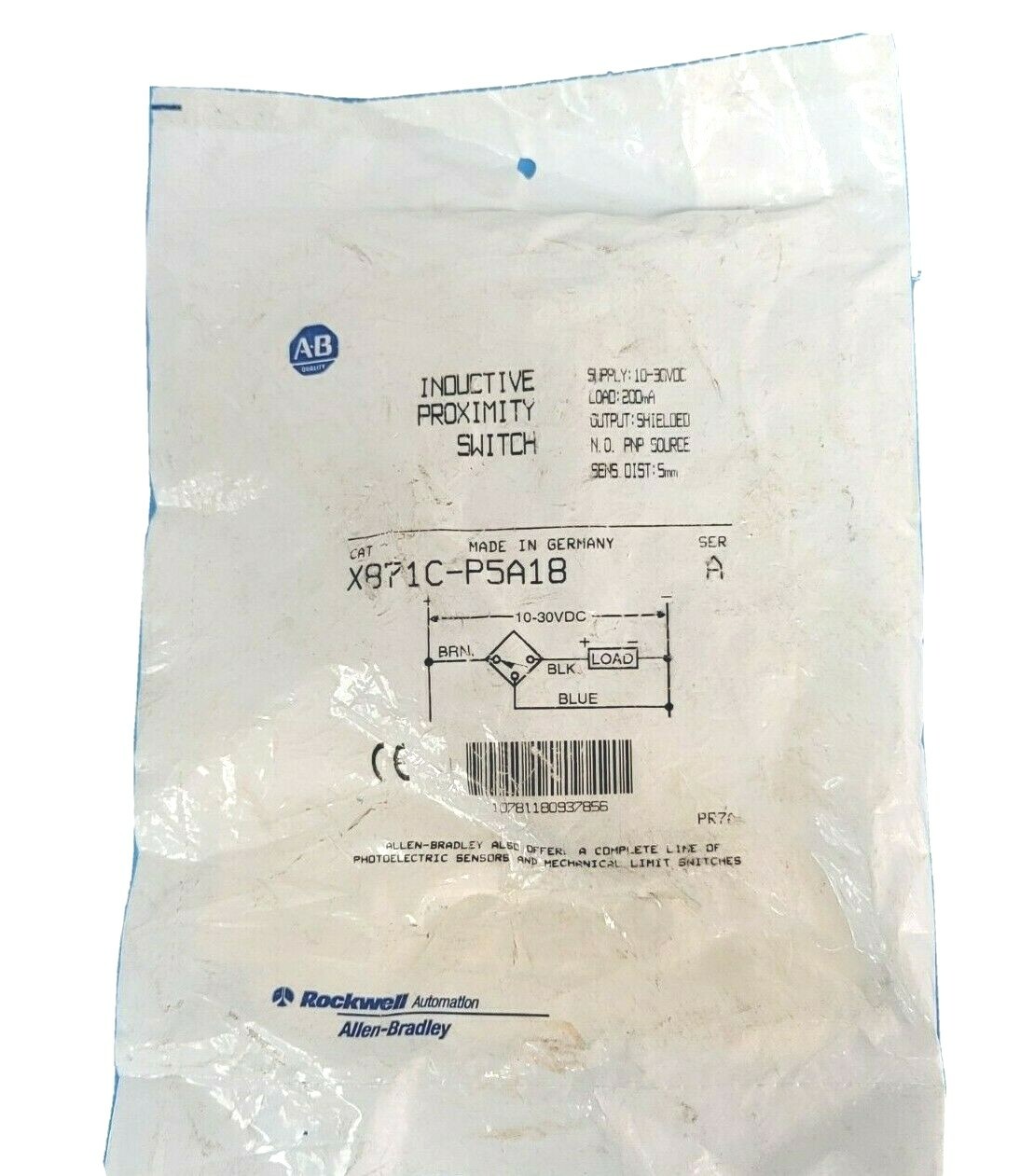 Used ALLEN BRADLEY X871C-P5A18 PROXIMITY SWITCH X871CP5A18 SER. A
