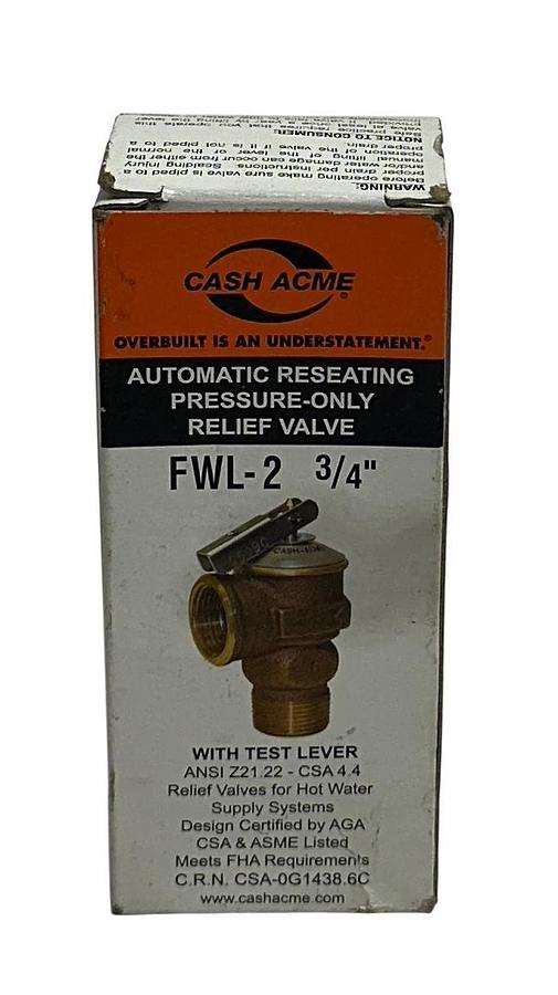 CASH ACME FWL-2 / FWL2 AUTOMATIC RESEATING RELIEF VALVE 3/4'' OEM NSMP
