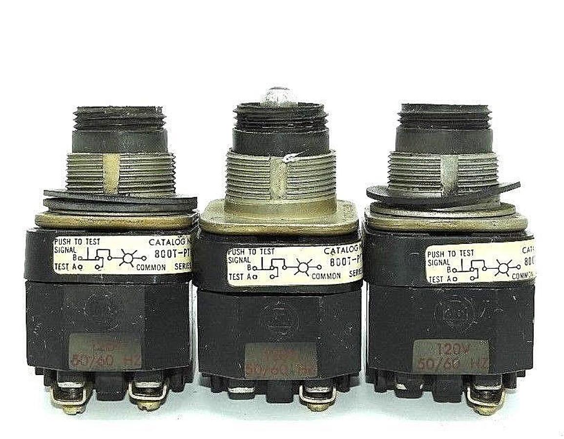 Used LOT OF 3 ALLEN BRADLEY 800T-PT16 PILOT LIGHT PUSH BUTTONS SER. N