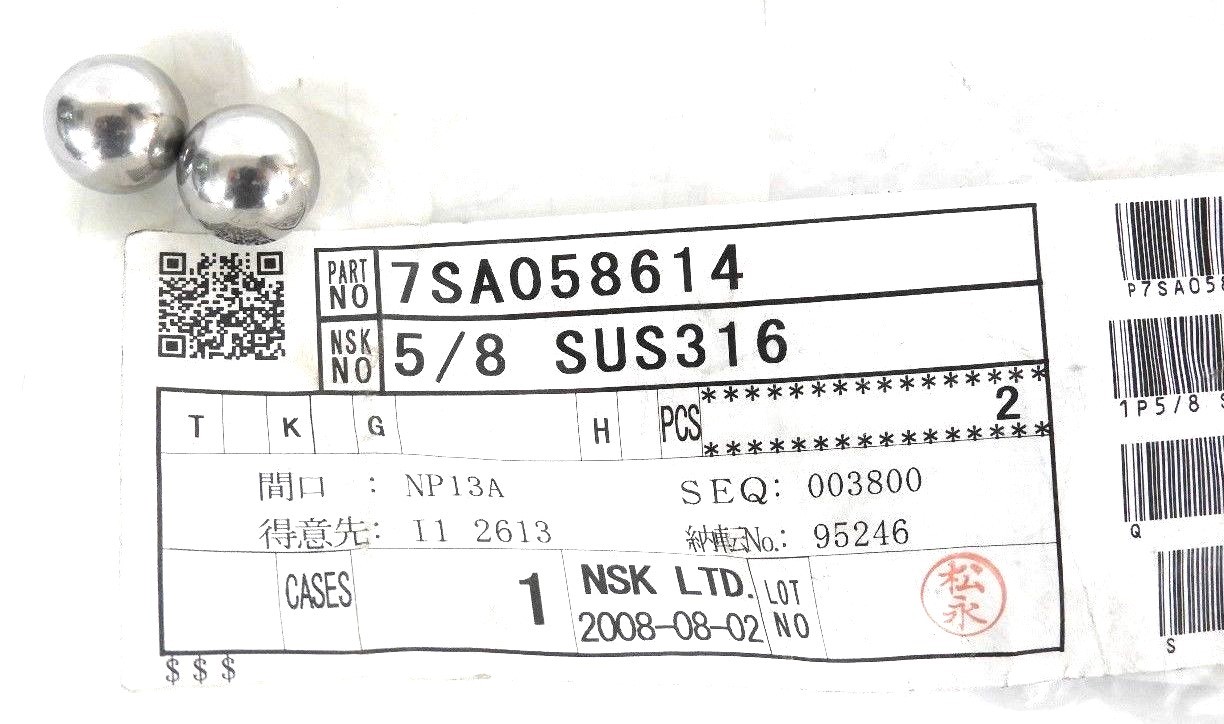 Used LOT OF 2 NEW NSK LTD. 7SA058614 CHROME BALLS 5/8 SUS316