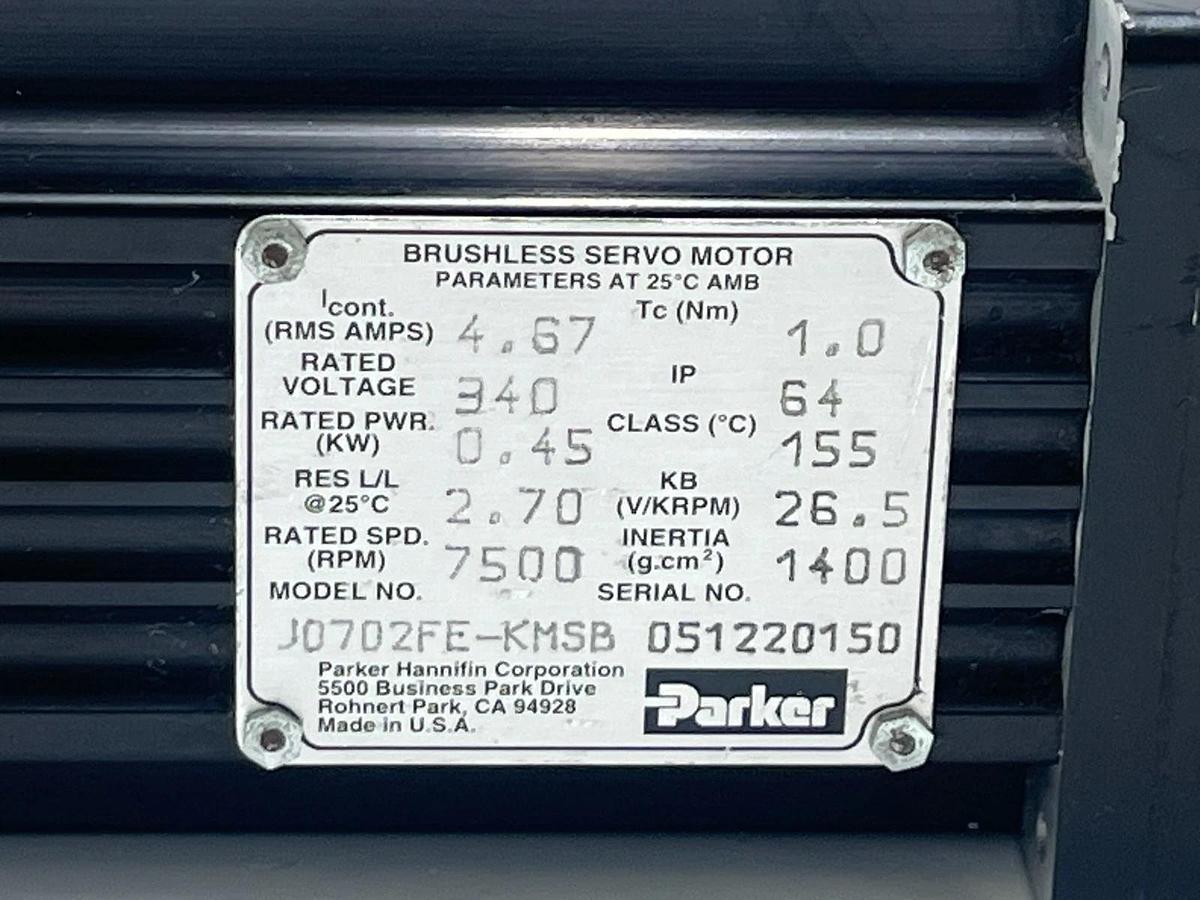Used PARKER J0702FE-KMSB Brushless Servo Motor J0702FEKMSB 115V AC Encoder Industrial