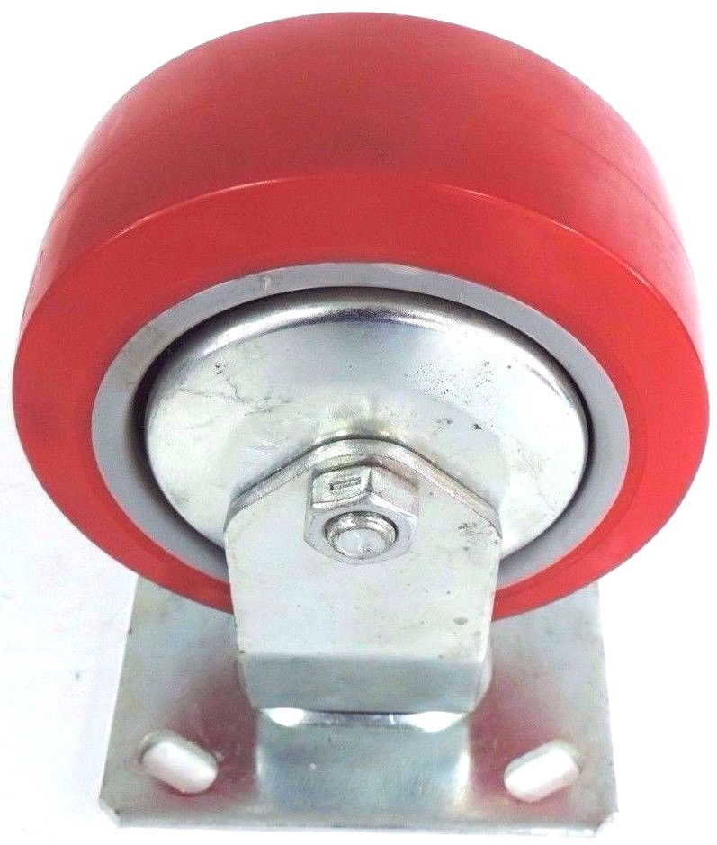 Used NEW WAGNER 5" RIGID CASTER WHEEL RED POLY 1-3/4" WIDE 6-1/2" TALL