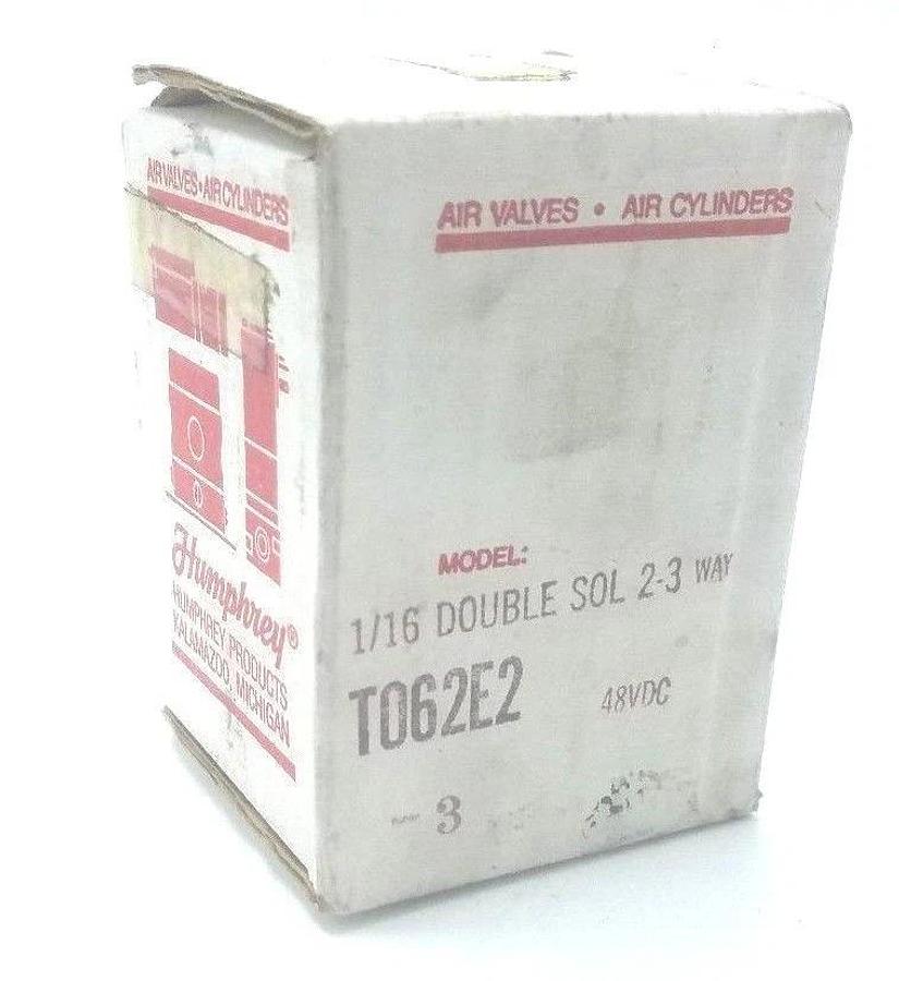 Used NIB HUMPHREY T062E2-3 DOUBLE SOLENOID VALVE 2-3 WAY, 48VDC, 1/16" NPT, T062E2