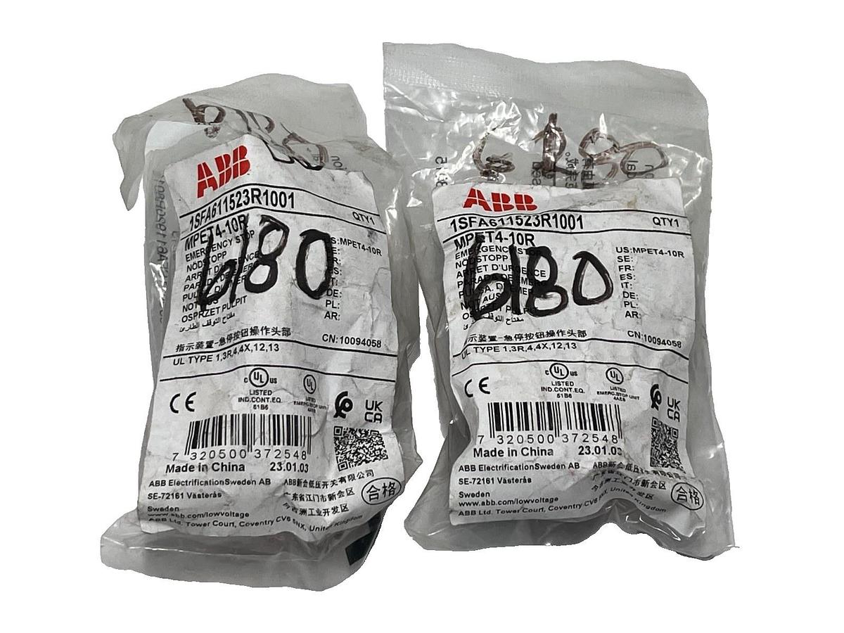 LOT OF 2 ABB 1SFA611523R1001 MPET4-10R Emergency Stop Button 40mm Red Mushroom