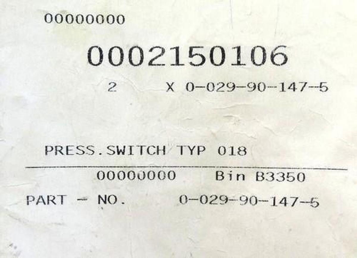 Used NEW SUCO TYPE 081 PRESSURE SWITCH PART NO. 0-029-90-147-5