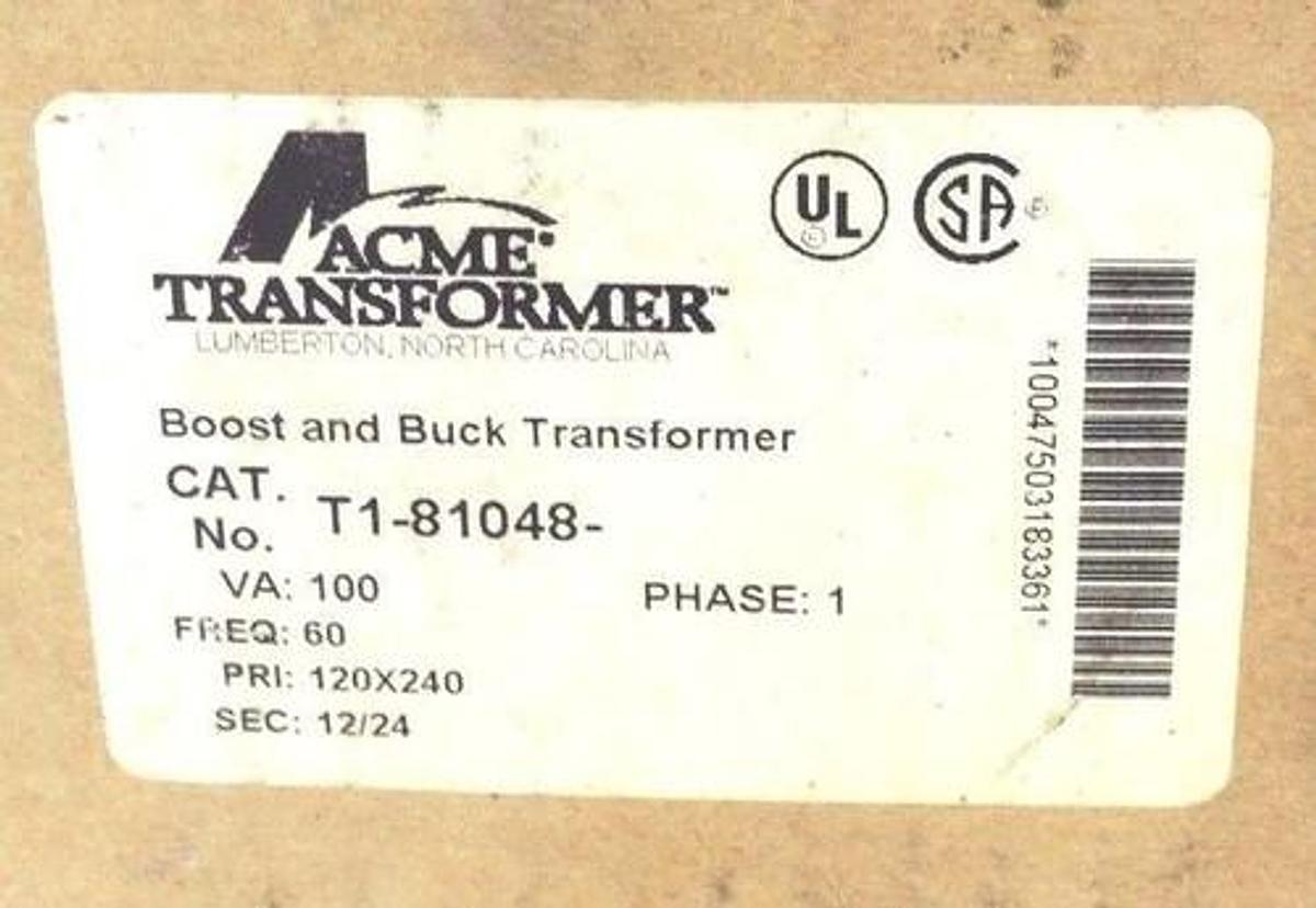 Used NIB ACME T1-81048 GENERAL PURPOSE TRANSFORMER 1 PHASE 120-240V 60HZ T181048