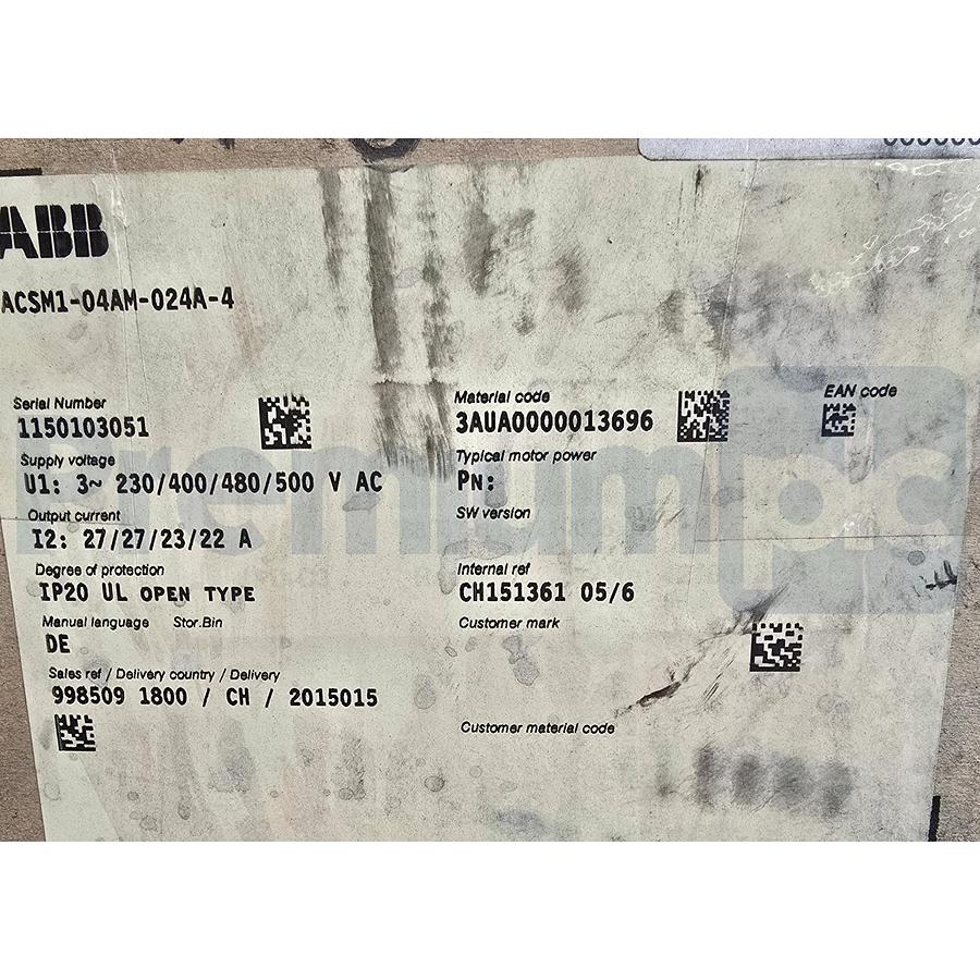 ABB ACSM1-04AM-024A-4 | 3AUA0000014471 Motion Control Drive 15HP 24A 480V NSMP