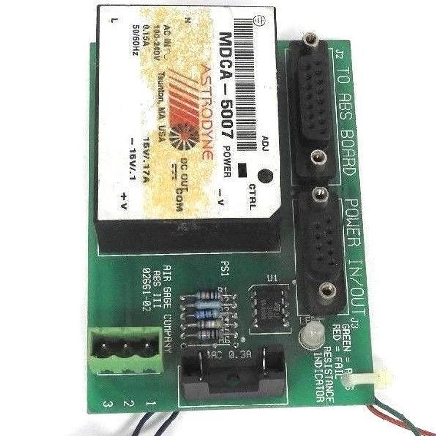 Used AIR GAGE COMPANY 02661-02 BOARD ABS III W/ ASTRODYNE MDCA-5007 POWER SUPPLY