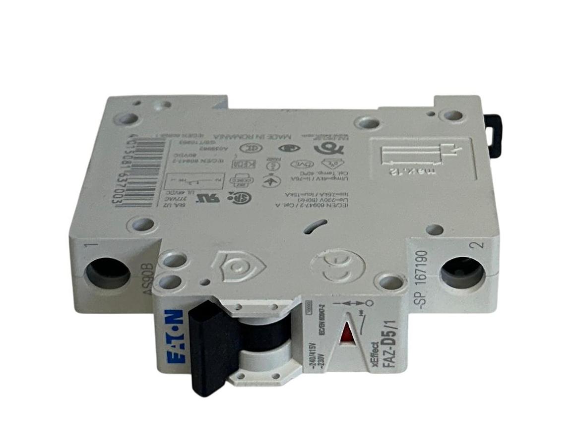 Used 2 EATON FAZ-D5/1-SP / 167190 MOELLER SERIES CIRCUIT BREAKERS 5A 15kA 1-POLE NSMP