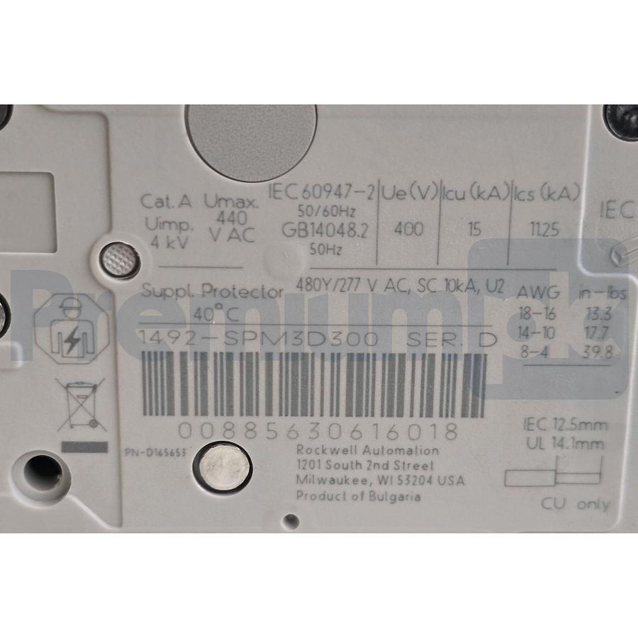 Used Allen-Bradley 1492-SPM3D300 /D Supplementary Protector 30A 3P Circuit Breaker