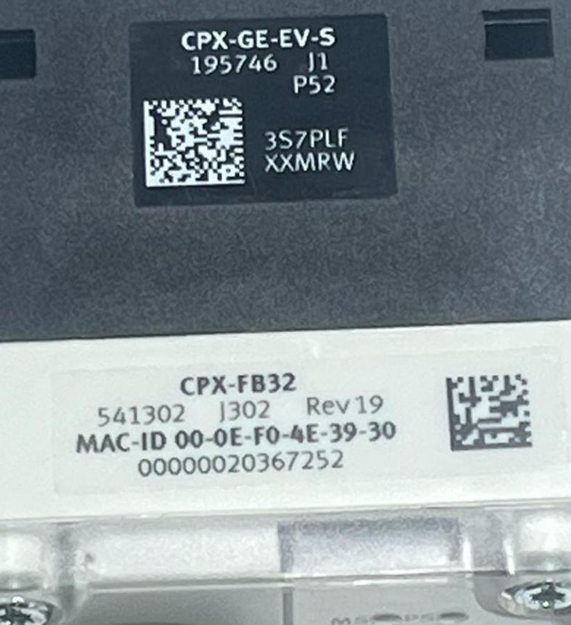 Used FESTO CPX-FB32 Ethernet Node Assy w/ CPX-GE-EV-S Interlink Block & End Plates