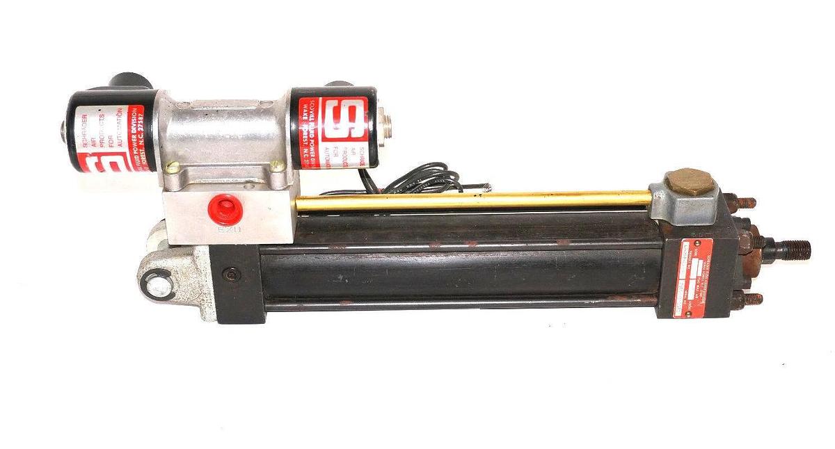 Used SCHRADER FLUID POWER A2-MP2-BR-PAP CYLINDER W/ 31501-0110 SOLENOID VALVE